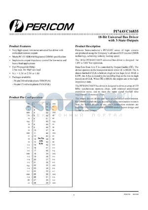 PI74AVC16835A datasheet - 18-bit universal bus driver with 3-state outputs