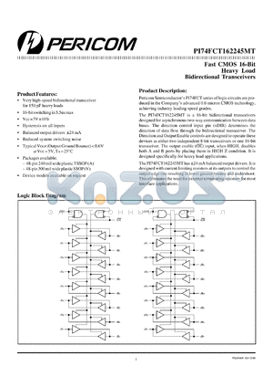 PI74FCT162245MTV datasheet - Fast CMOS 16-bit heavy load bidirectional transceiver