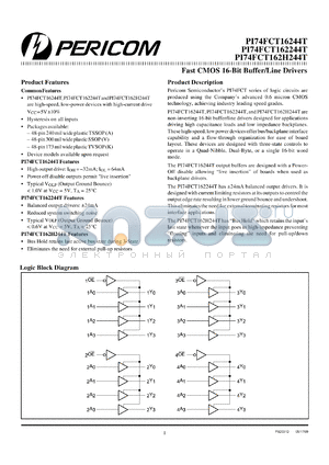 PI74FCT162H244TA datasheet - Fast CMOS 16-bit buffer/line driver