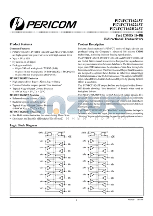 PI74FCT162245TK datasheet - Fast CMOS 16-bit bidirectional transceiver