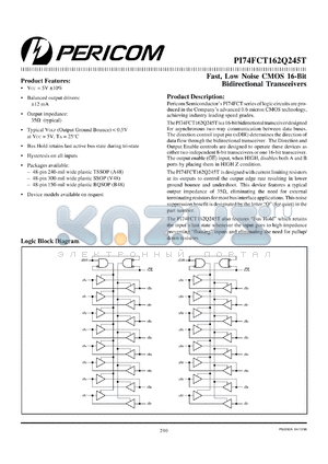 PI74FCT162Q245TA datasheet - Fast,low noise CMOS 16-bit bidirectional transceiver