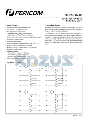 PI74FCT163244K datasheet - Fast CMOS 3.3V 16-bit buffer/line driver