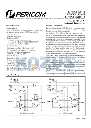 PI74FCT16646TV datasheet - Fast CMOS 16-bit registered transceiver