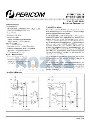 PI74FCT16652TA datasheet - Fast CMOS 16-bit registered transceiver