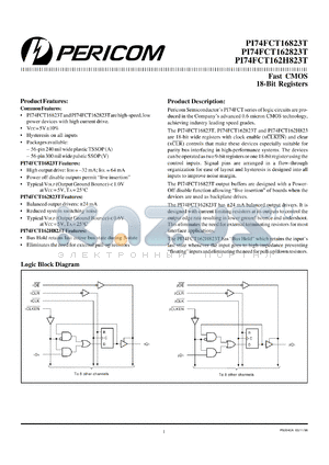 PI74FCT162823TV datasheet - Fast CMOS 18-bit register