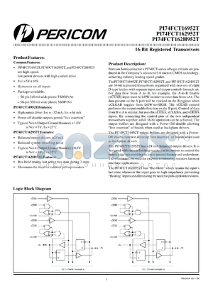 PI74FCT16952TA datasheet - 16-bit registered transceiver