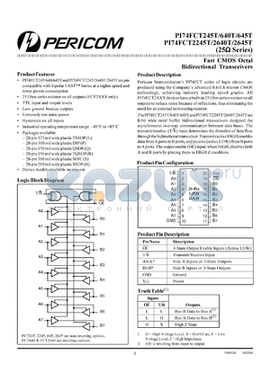 PI74FCT245TL datasheet - Fast CMOS octal bidirectional transceiver