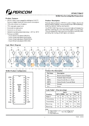 PI74FCT2861TQ datasheet - 10-bit non-inverting bus transceiver