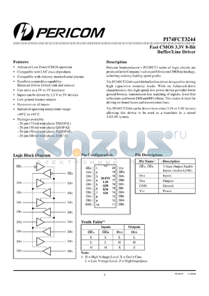 PI74FCT3244R datasheet - Fast CMOS 3.3V 8-bit Buffer/line driver