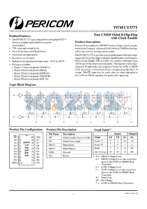 PI74FCT377TL datasheet - Fast CMOS octal D flip-flop with clock enable