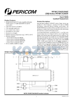 PI74FCT2543TQ datasheet - Fast CMOS latched transceiver