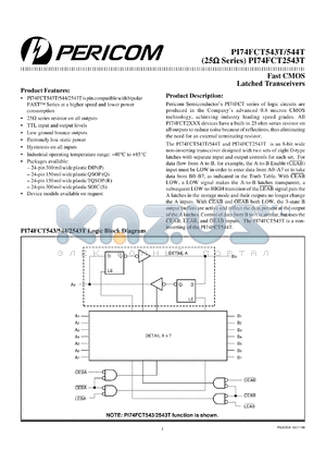 PI74FCT543TR datasheet - Fast CMOS latched transceiver