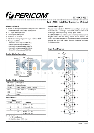 PI74FCT623TQ datasheet - Fast CMOS octal bus transceiver (3-state)