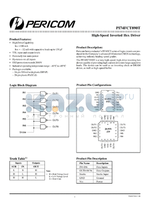 PI74FCT890TJ datasheet - High-speed inverted hex driver