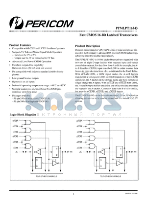 PI74LPT16543V datasheet - Fast CMOS 16-bit latched transceiver