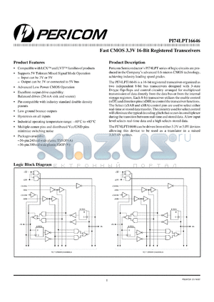 PI74LPT16646V datasheet - Fast CMOS 3.3V 16-bit registered transceiver
