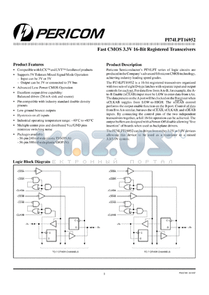 PI74LPT16952V datasheet - Fast CMOS 3.3V 16-bit registered transceiver