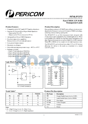 PI74LPT373R datasheet - Fast CMOS 3.3V 8-bit transparent latch