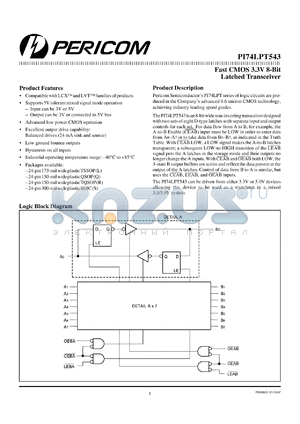 PI74LPT543L datasheet - Fast CMOS 3.3V 8-bit latched transceiver