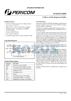 PI74SSTV16859A datasheet - 13-bit to 24-bit registered buffer