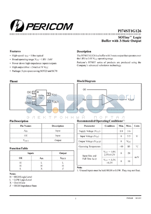 PI74ST1G126T datasheet - SOTiny logic buffer with 3-state output