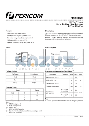 PI74ST1G79C datasheet - SOTiny logic single positive-edge-triggered D-type flip-flop