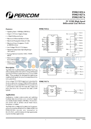 PI90LVB017AW datasheet - 3V LVDS high-speed differential line driver