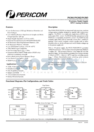 PS301EPA datasheet - Precision, single-supply SPST analog switch