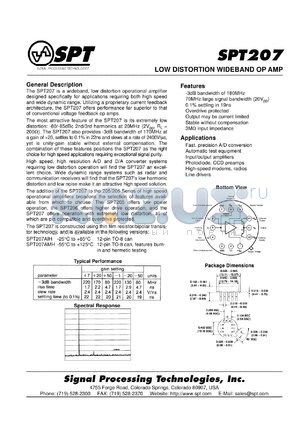 SPT207AMH datasheet - Low distortion wideband op amplifier