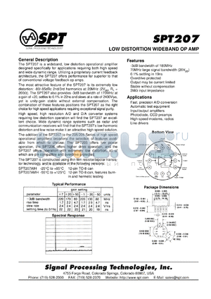 SPT207AIH datasheet - Low distortion wideband op amplifier