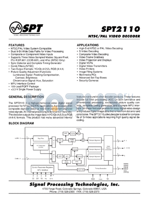 SPT2110SCT datasheet - NTSC/PAL video decoder