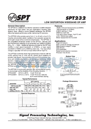 SPT232AMH datasheet - Low distortion wideband amplifier