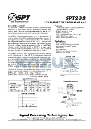 SPT232AIH datasheet - Low distortion wideband amplifier