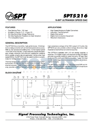 SPT5216CCU datasheet - 16-bit, ultrahigh-speed DAC