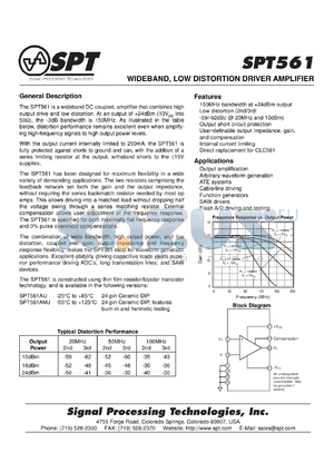 SPT561AMJ datasheet - Wideband, low distortion driver amplifier