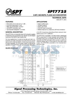 SPT7722AIJ datasheet - 8-bit, 300 MSPS, flash A/D converter