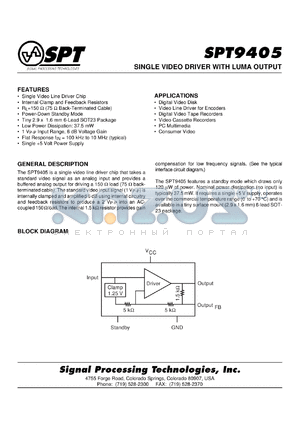 SPT9405SCL datasheet - Single video driver with luma output