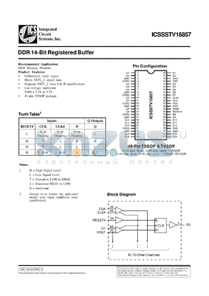 ICSSSTV16857G-T datasheet - DDR 14-bit registered buffer