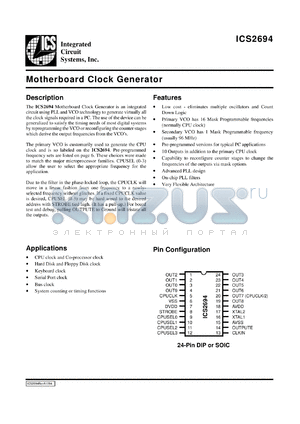 ICS2694N datasheet - Motherboard clock generator