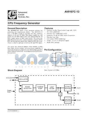 ICS9107C-13C308 datasheet - CPU frequency generator