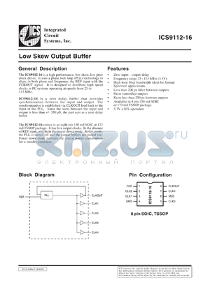 ICS9112G-16-T datasheet - Low skew output buffer