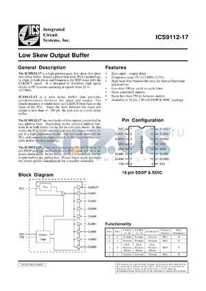 ICS9112F-17-T datasheet - Low skew output buffer