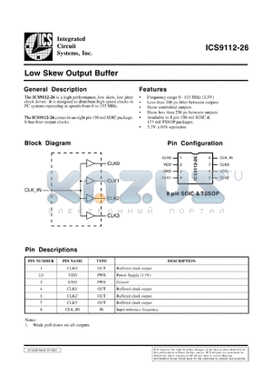 ICS9112G-26-T datasheet - Low skew output buffer
