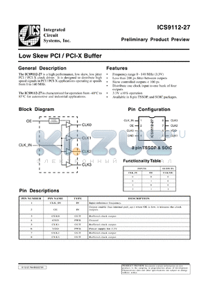ICS9112M-27-T datasheet - Low skew PCI/PCI-X buffer