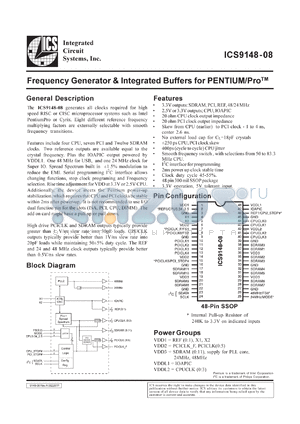 ICS9148F-08 datasheet - Frequency generator and integrated buffers for Pentium/PRO