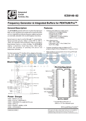 ICS9148F-82 datasheet - Frequency generator and integrated buffers for Pentium/PRO