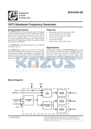 ICS9154A-60CS16 datasheet - OPTi notebook frequency generator