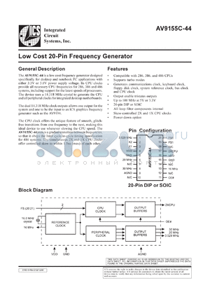 ICS9155C-44CW20 datasheet - Low-cost 20-pin frequency generator