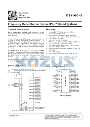 ICS9169CF-46 datasheet - Frequency generator for Pentium PRO based system