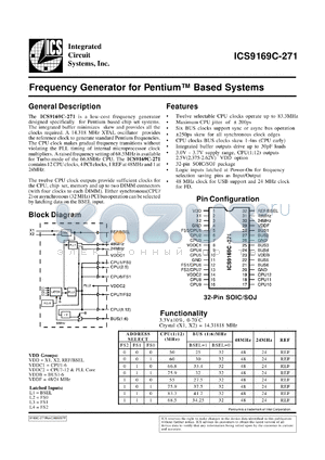 AV9169CM-271 datasheet - Frequency generator for Pentium based system